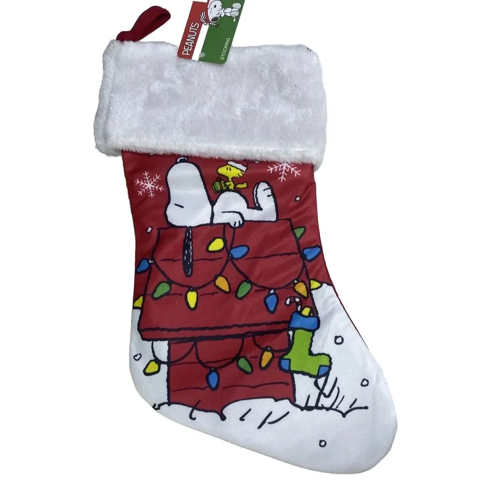 Lot 2 NEW PEANUTS CHRISTMAS STOCKING SNOOPY WOODSTOCK DOG HOUSE RED 15
